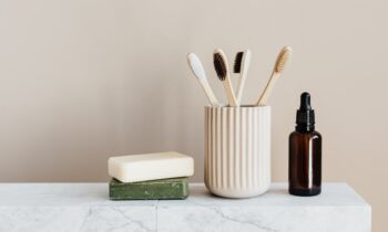 Toothbrush and soap on counter