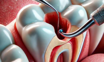 Close-up of a tooth undergoing root canal treatment