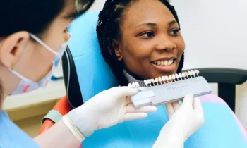 Patient getting tooth color matched