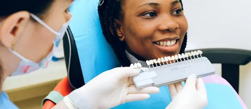 Patient getting tooth color matched