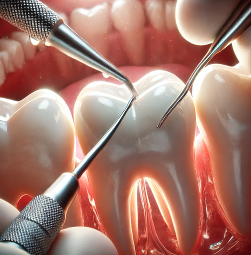 Dentist performing a root canal to save a patient's tooth 